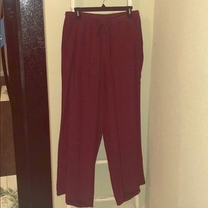 Maroon elastic waist band wide leg pants